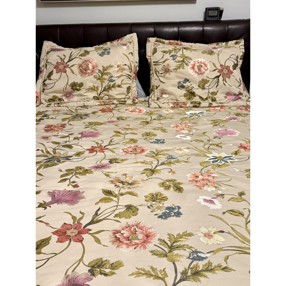Croscill Queen Floral Daphne Comforter 2Shams Set Champagne Pink Green 3pc NWOT
